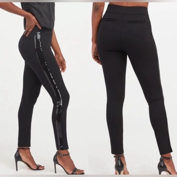 SPANX Ponte Skinny Sequin Trim Black S/P - Picture 1 of 10